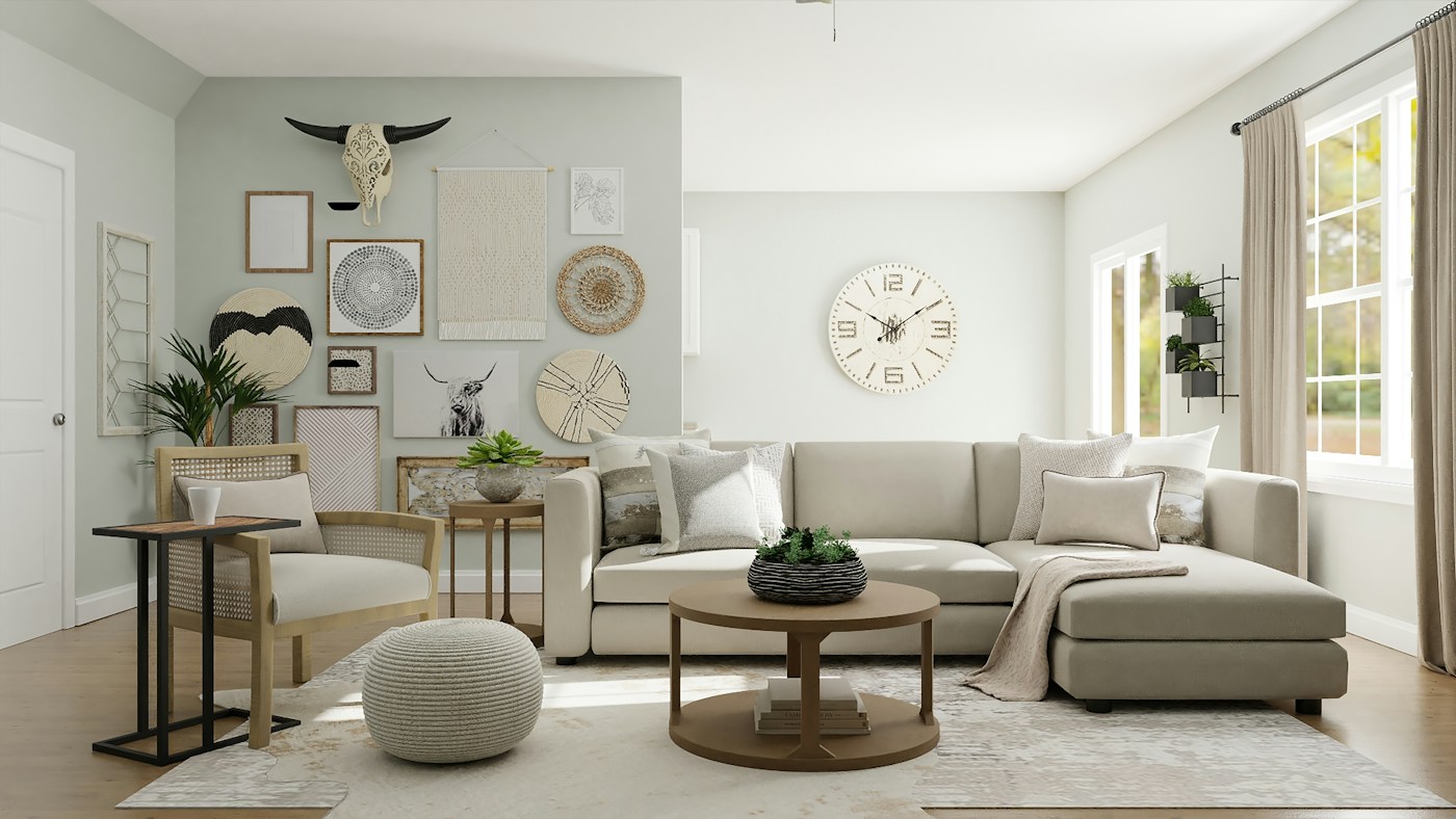 Doğal tonlarda tasarlanmış modern yaşam alanı